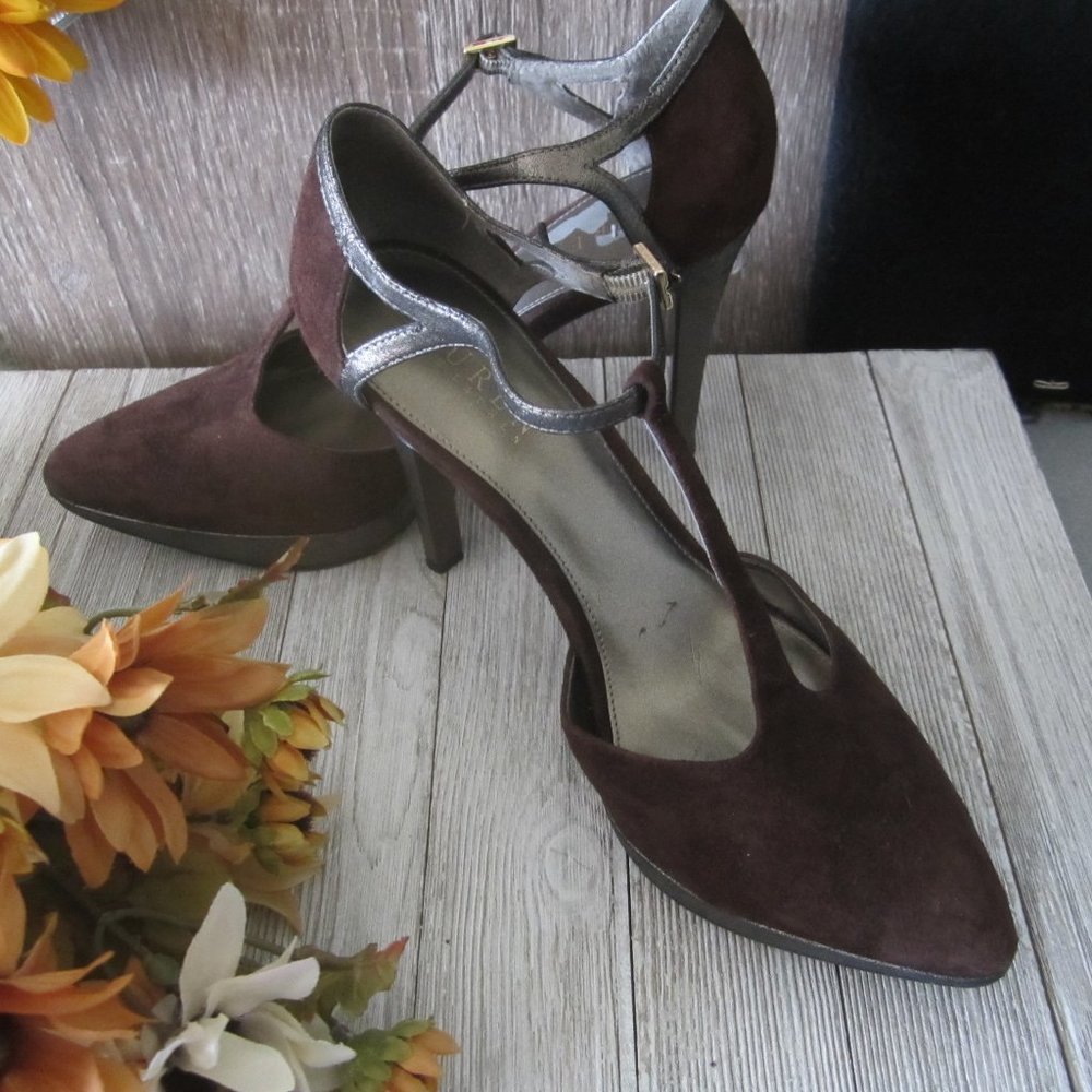 Ralph Lauren - Brown Suede / Bronze Metallic Heels/Platforms - Sz 6.5" M